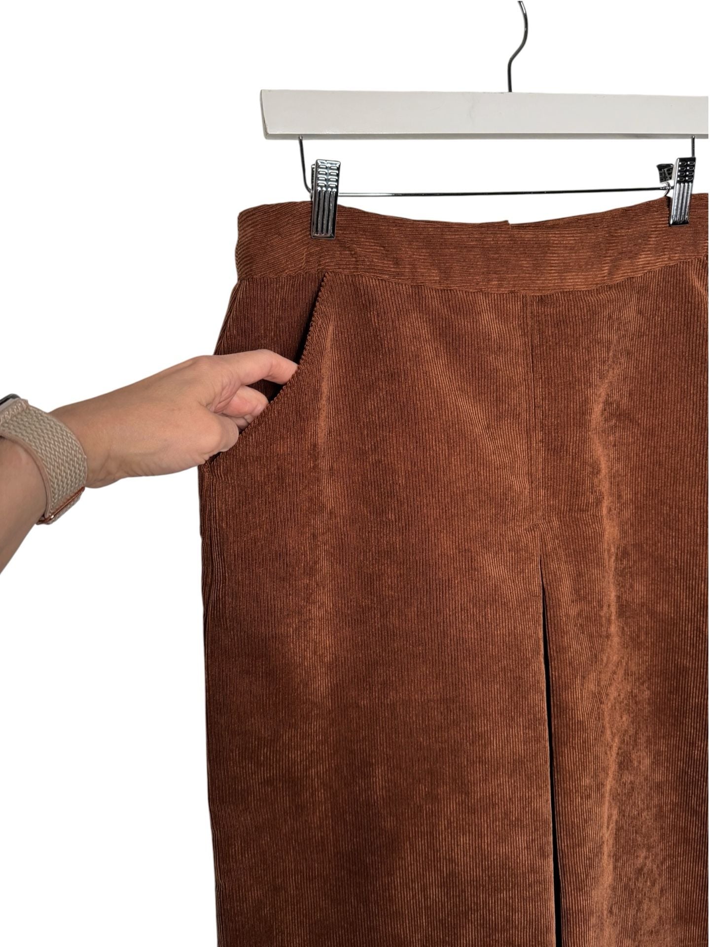 Christopher & Banks Corduroy Midi Skirt Size 8 Brown Front Pleat 5