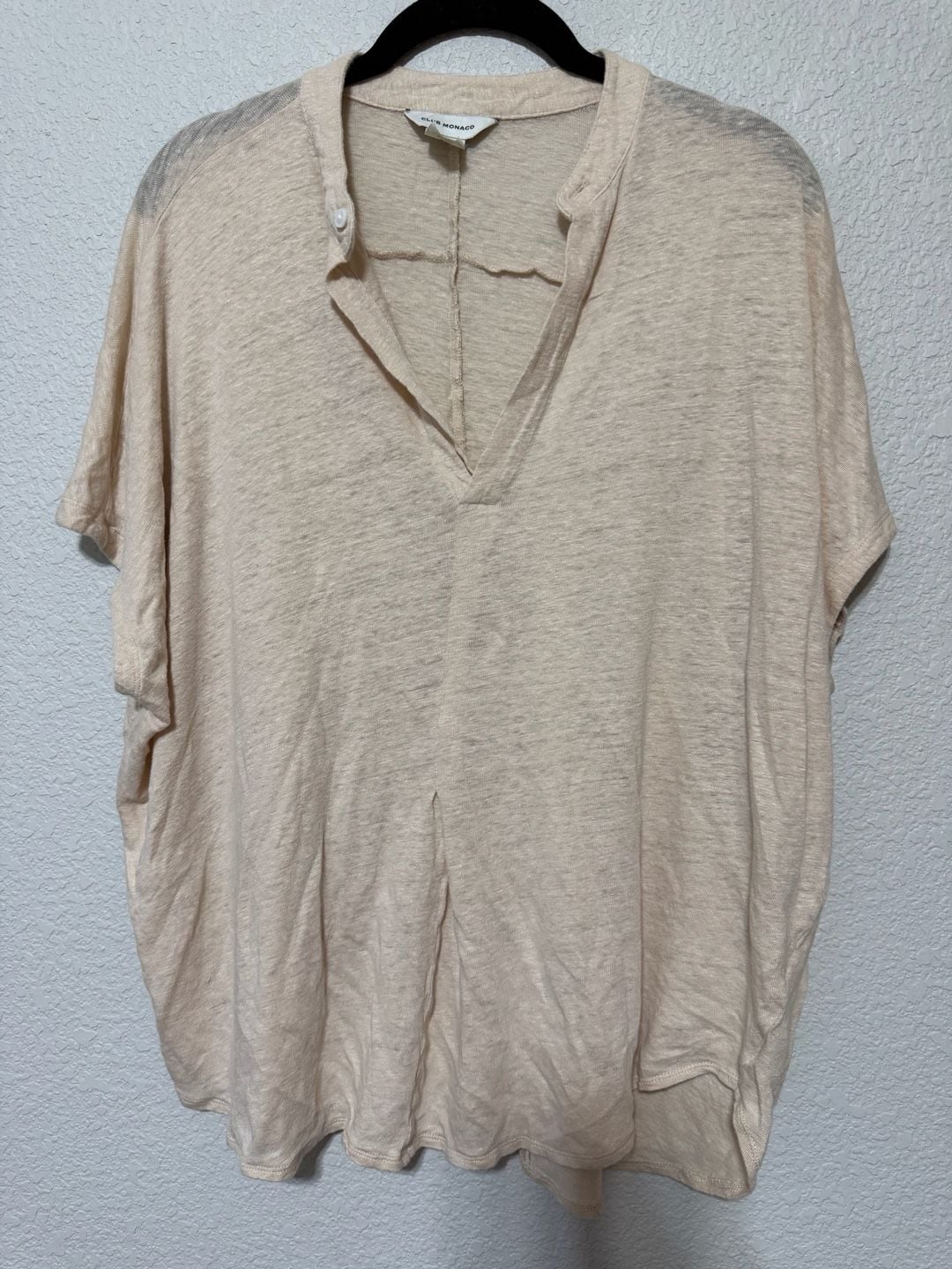 Club Monaco Top Size M/M Beige V-Neck Button Placket Short Sleeve 3