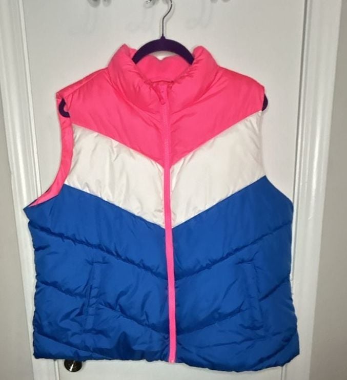 Gap Puffer Vest Size XXL Pink White Blue Colorblock Winter Outerwear 2