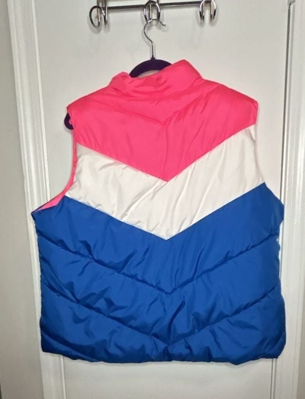 Gap Puffer Vest Size XXL Pink White Blue Colorblock Winter Outerwear 3