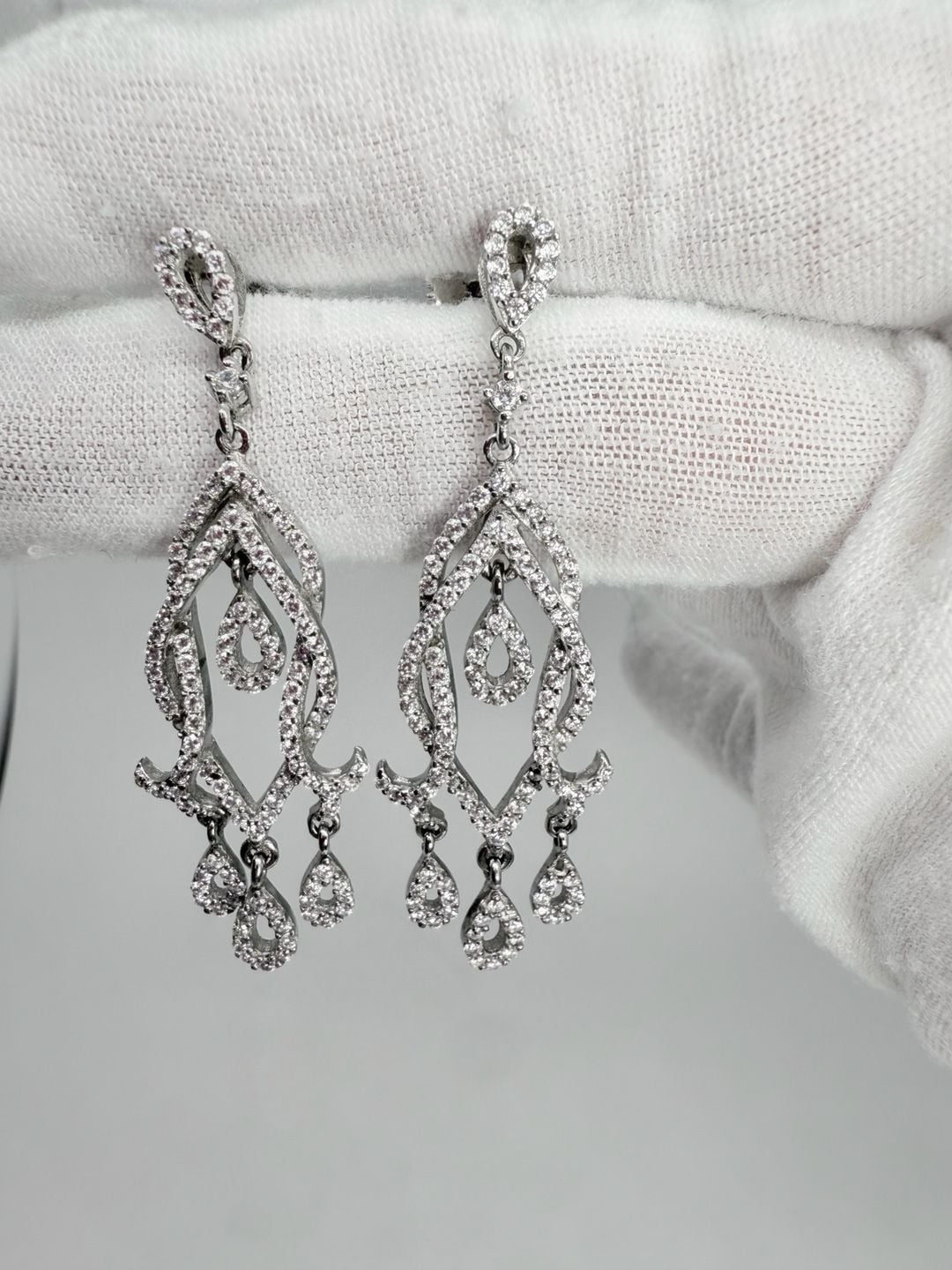 Sterling Silver Chandelier CZ Wedding Earrings, 2