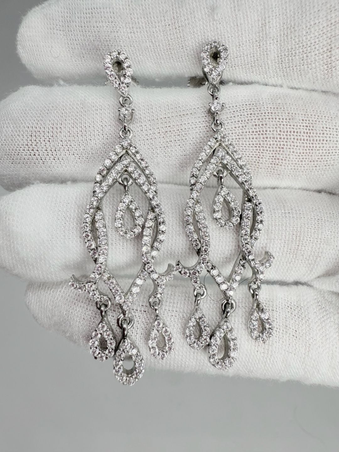 Sterling Silver Chandelier CZ Wedding Earrings, 3