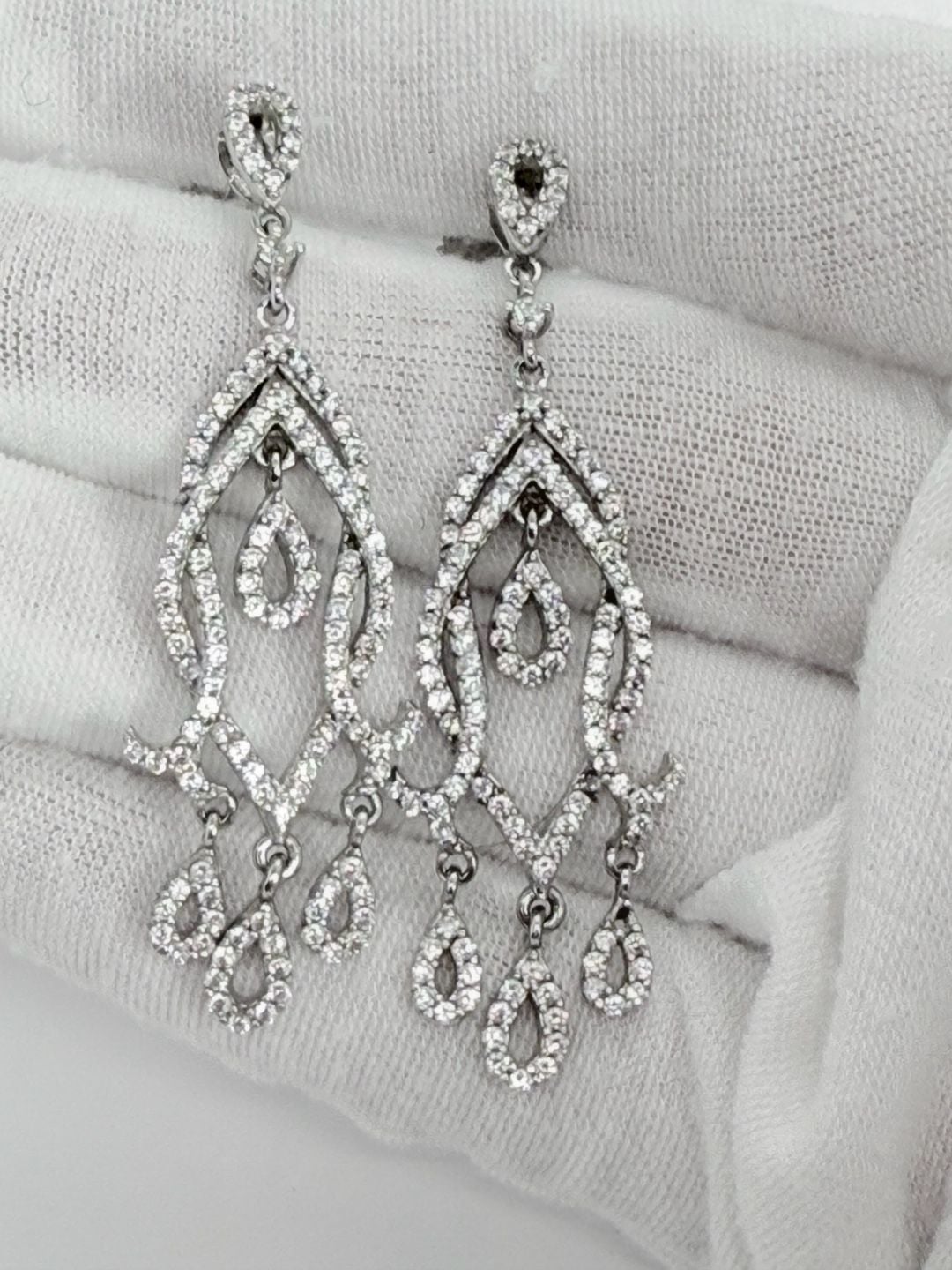 Sterling Silver Chandelier CZ Wedding Earrings, 4