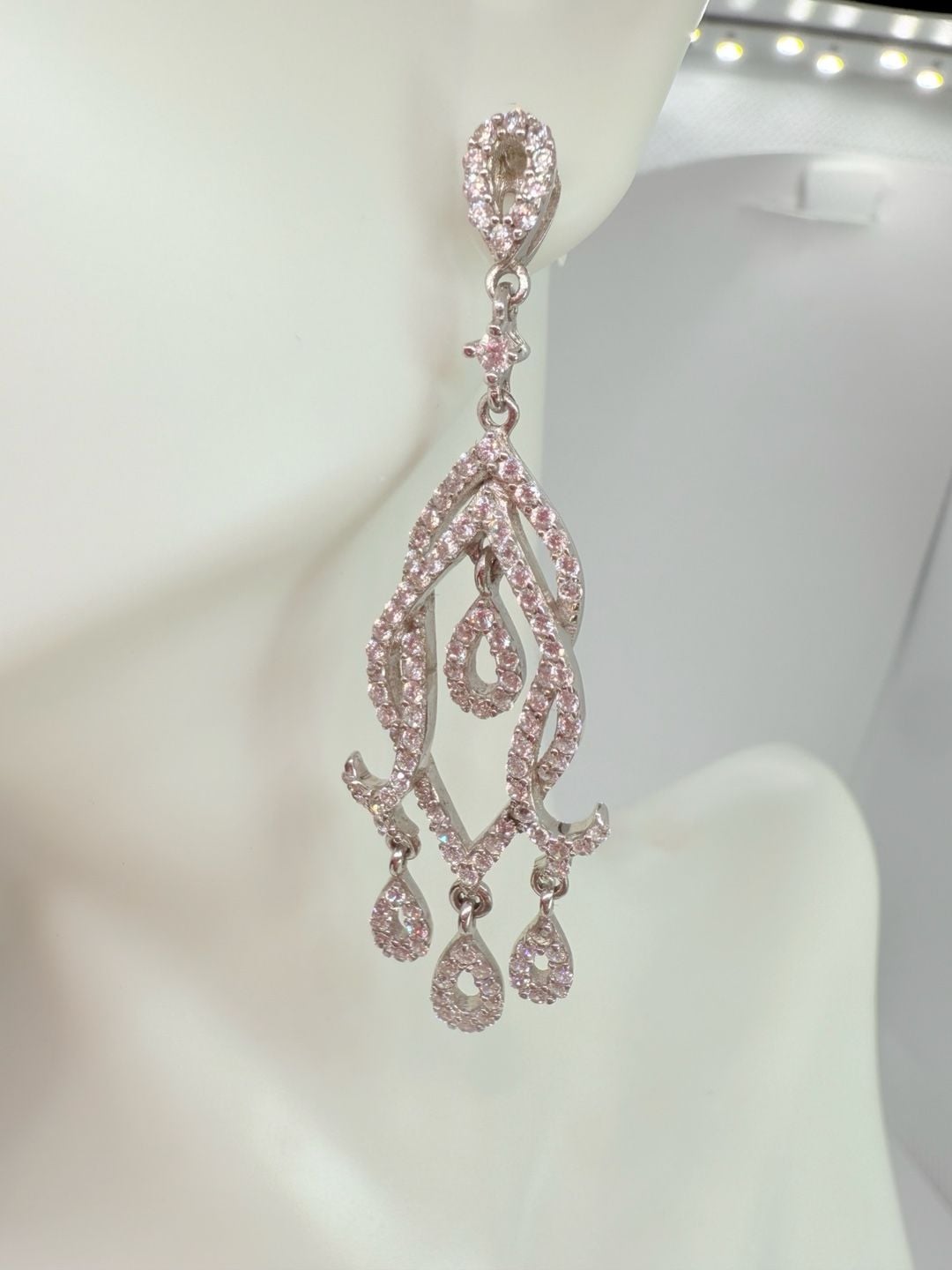 Sterling Silver Chandelier CZ Wedding Earrings, 7