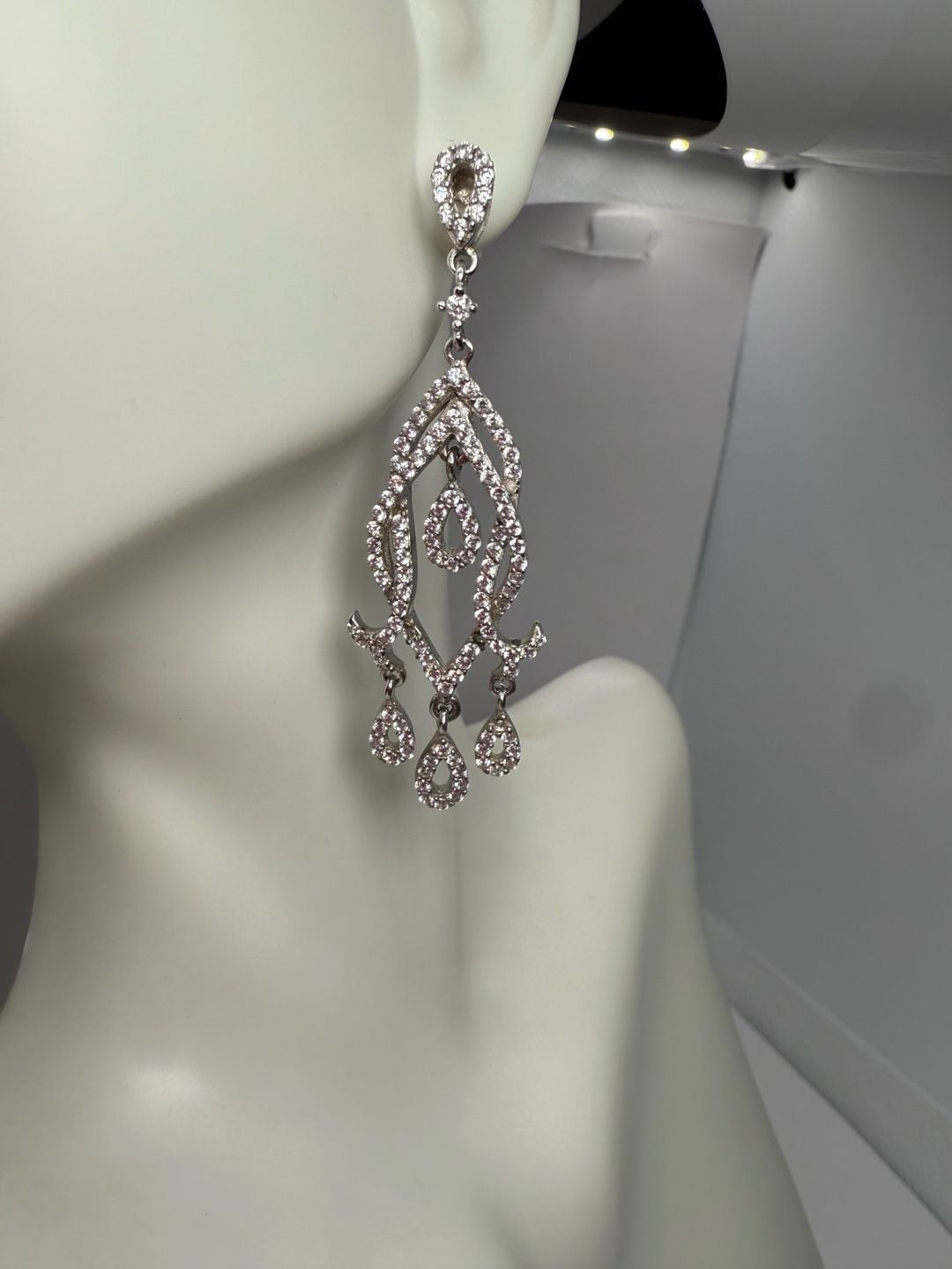 Sterling Silver Chandelier CZ Wedding Earrings, 8