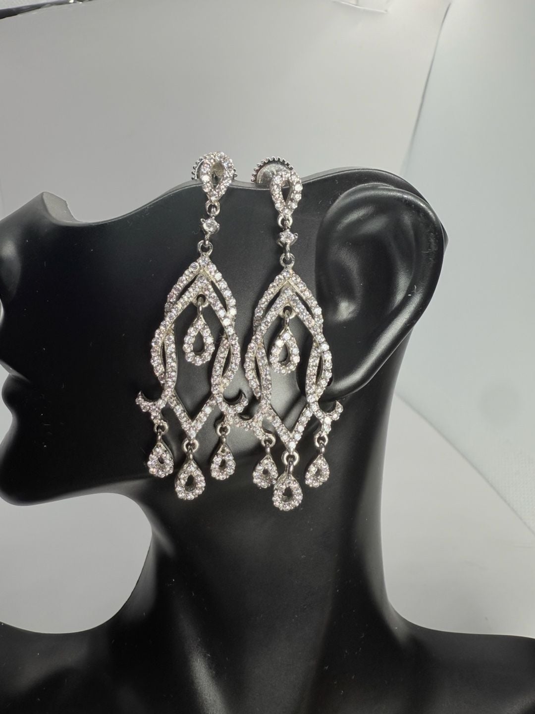 Sterling Silver Chandelier CZ Wedding Earrings, 9