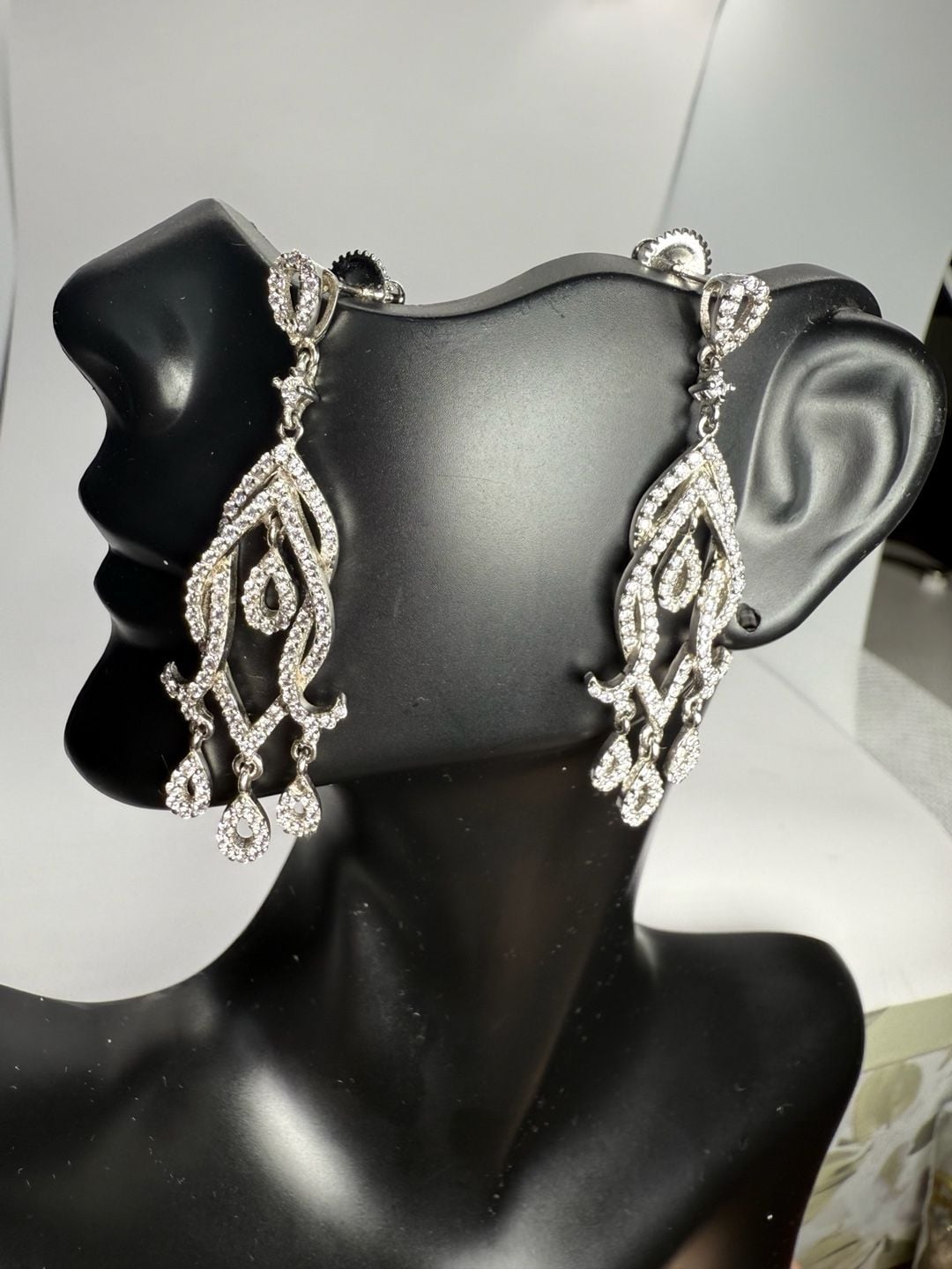 Sterling Silver Chandelier CZ Wedding Earrings, 10