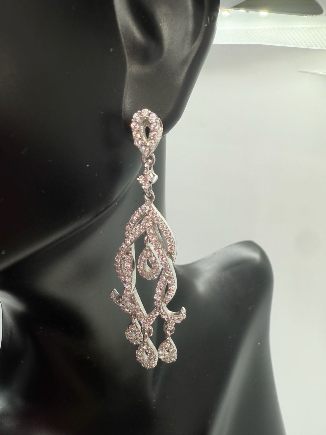 Sterling Silver Chandelier CZ Wedding Earrings, 11