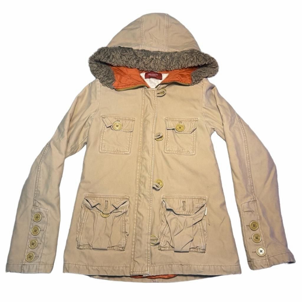 Hollister Women’s 2000’s Y2K Faux Fur Hooded Utility Parka Size Large 2