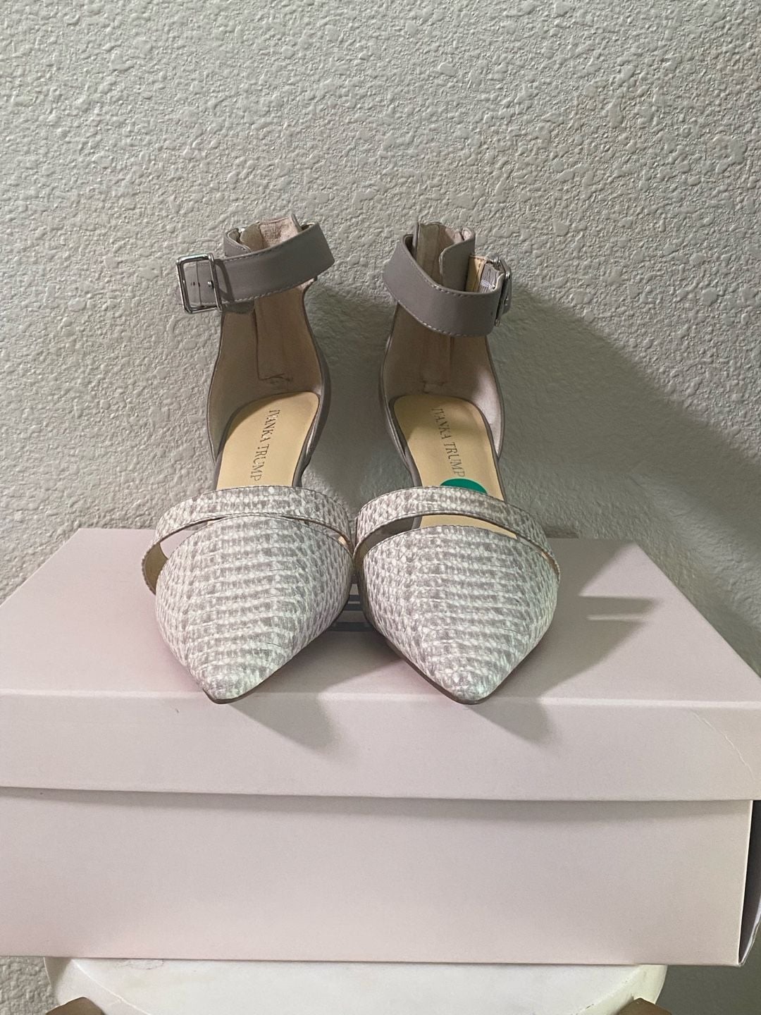 Ivanka Trump Pointed Toe Heels Grey Snakeskin Ankle Strap 3