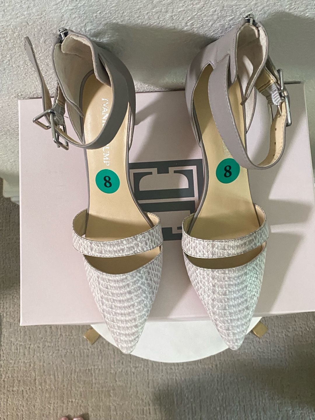 Ivanka Trump Pointed Toe Heels Grey Snakeskin Ankle Strap 7