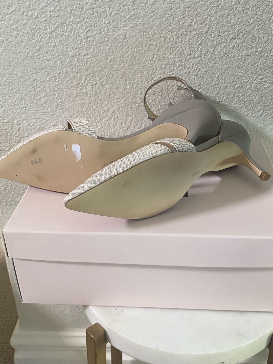Ivanka Trump Pointed Toe Heels Grey Snakeskin Ankle Strap 11