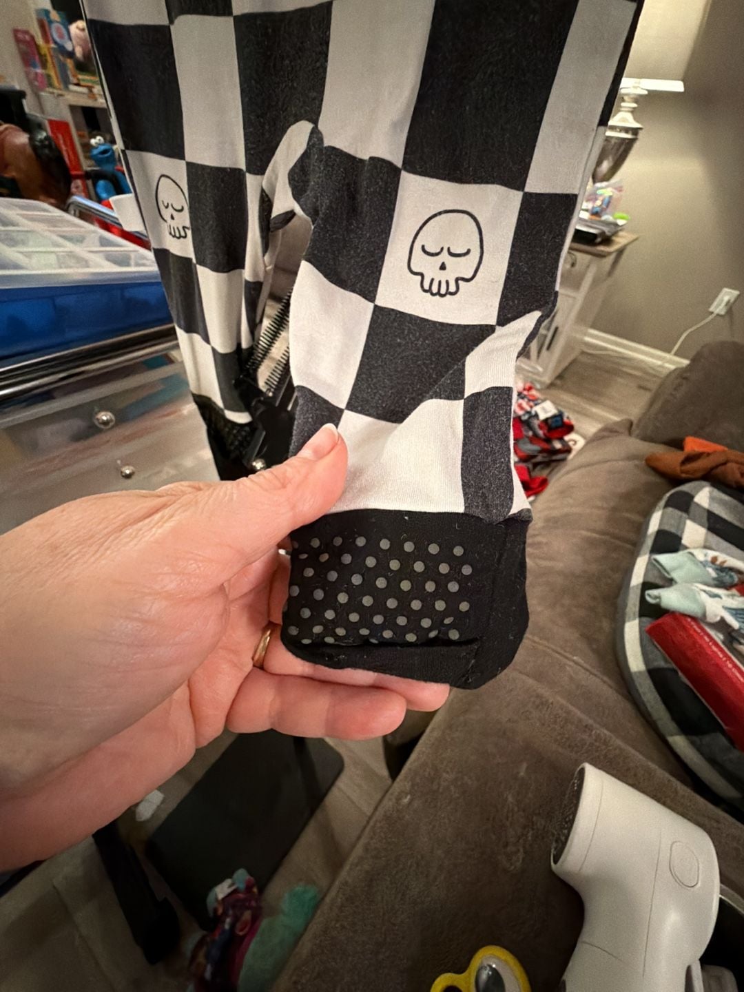 Lazy Bones Footed Sleeper NB Black White Skull Checkered 5