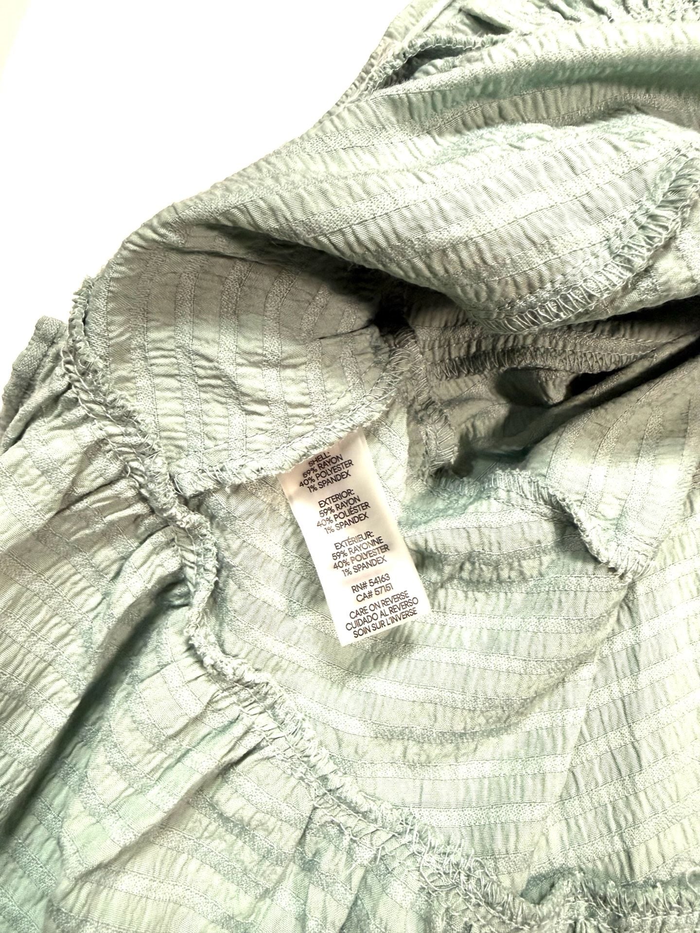 Calvin Klein Women's Dress 10 Cottagecore Coquette Cottage-Glam Old Money Preppy Whimsical Sage Green Seersucker Ruffle Neckline Tiered Hem Sleeveless Fit and Flare Mini Midi Textured Stripe Empire Waist Back Zip Rayon Blend Dry Clean 7