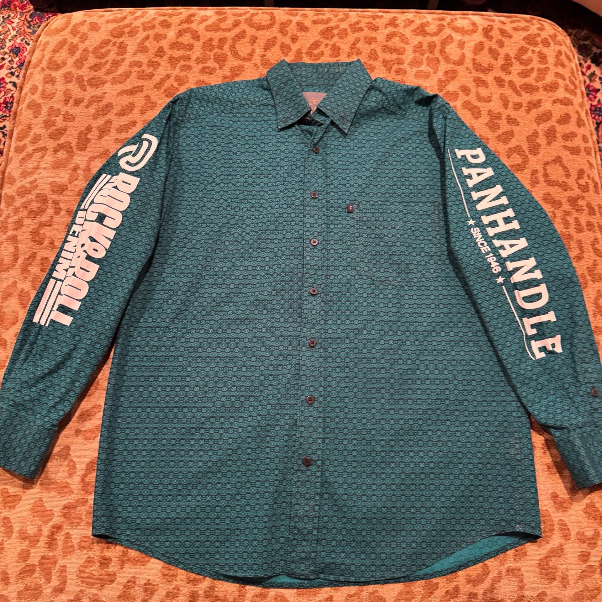 Panhandle Tuf Cooper Men’s M Western Shirt Rodeo Cowboy Pearl Snap Teal 3