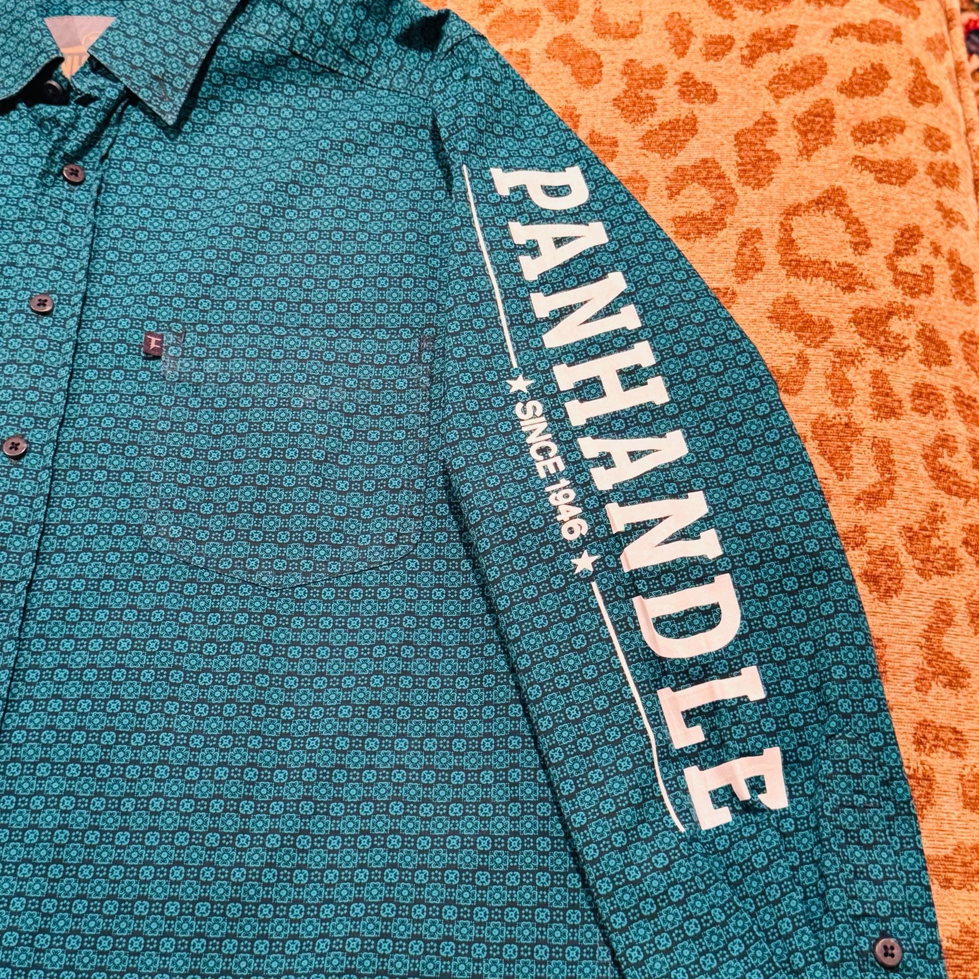 Panhandle Tuf Cooper Men’s M Western Shirt Rodeo Cowboy Pearl Snap Teal 4