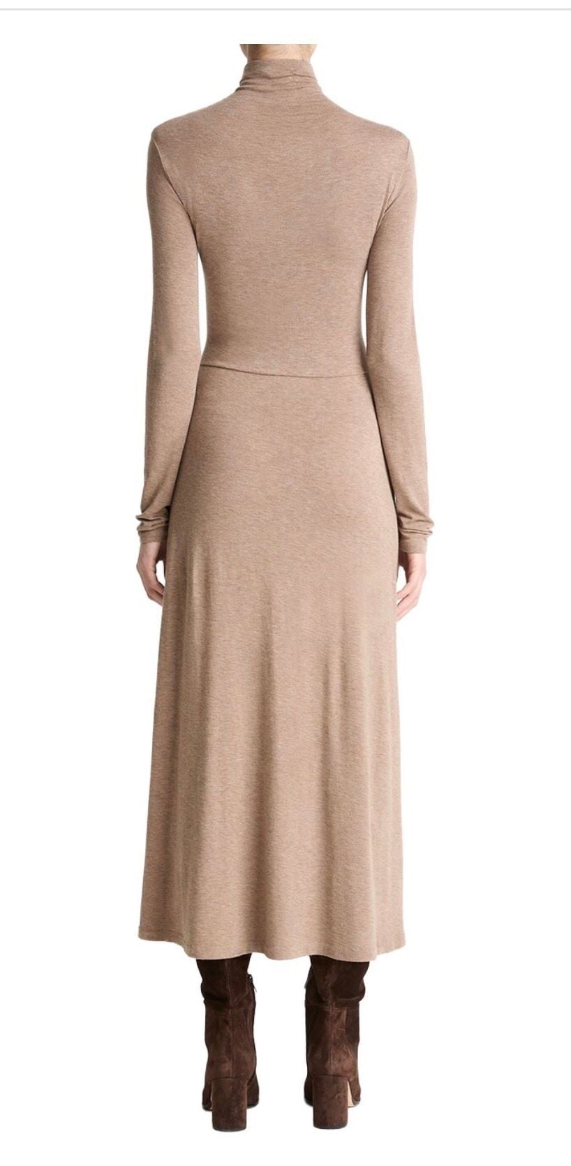 NWOT Vince Cozy Funnel-Neck Long-Sleeve Dress Size XS/TP Camel Jersey 3