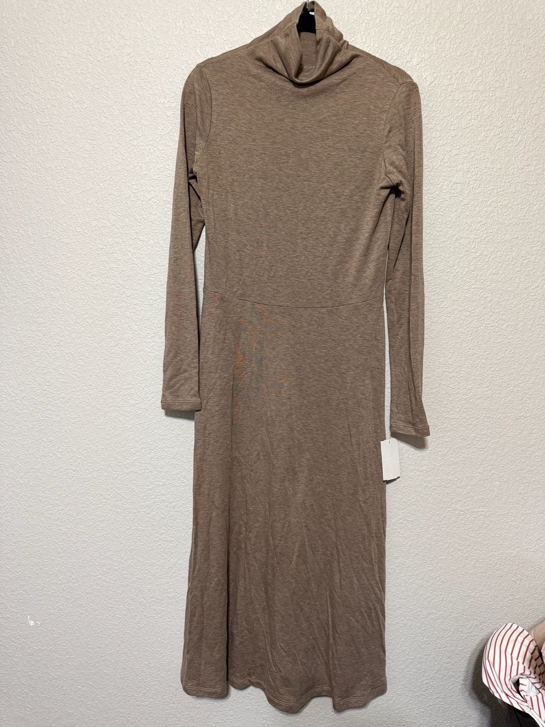 NWOT Vince Cozy Funnel-Neck Long-Sleeve Dress Size XS/TP Camel Jersey 5