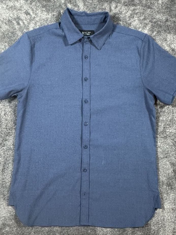 Bylt Premium Basics Short Sleeve Button Up Shirt Size M Blue 4