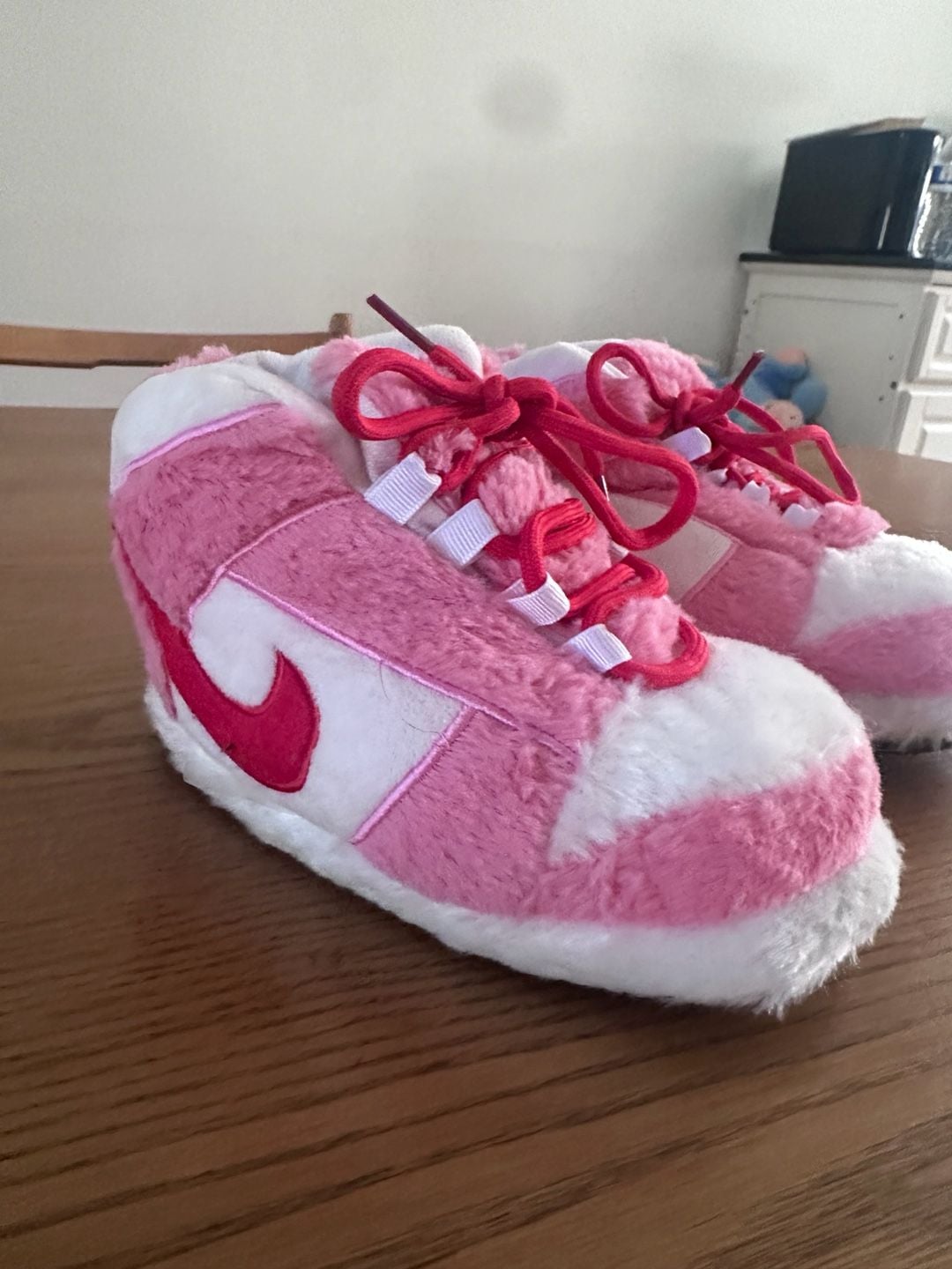 Nike Dunk Style Fuzzy Sneaker Slippers Pink White 3
