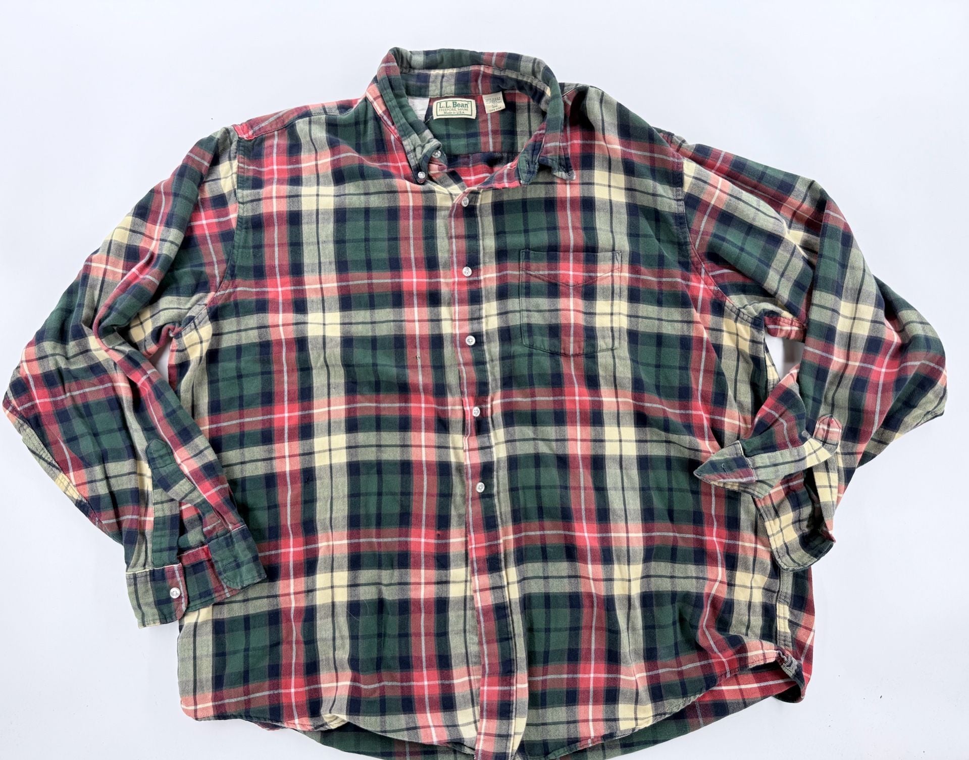 L.L. Bean Plaid Flannel Shirt Men XXL Vintage USA Red Green 3