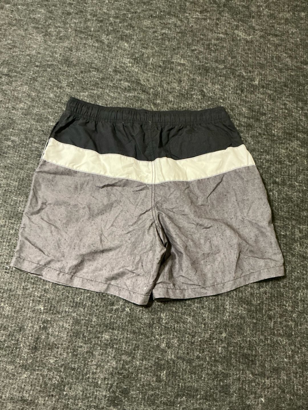 Basic Editions Swim Trunks Mens Size Large Black Gray Colorblock Drawstring 8