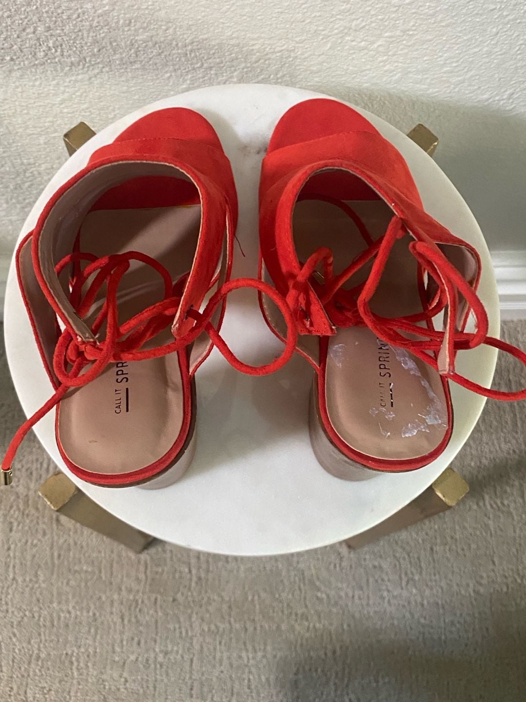 Call it spring Red Suede Sandals Block Heel Women's 5