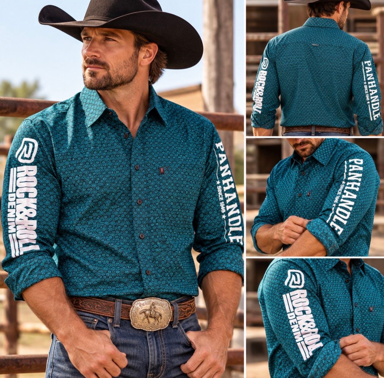 Panhandle Tuf Cooper Men’s M Western Shirt Rodeo Cowboy Pearl Snap Teal 2