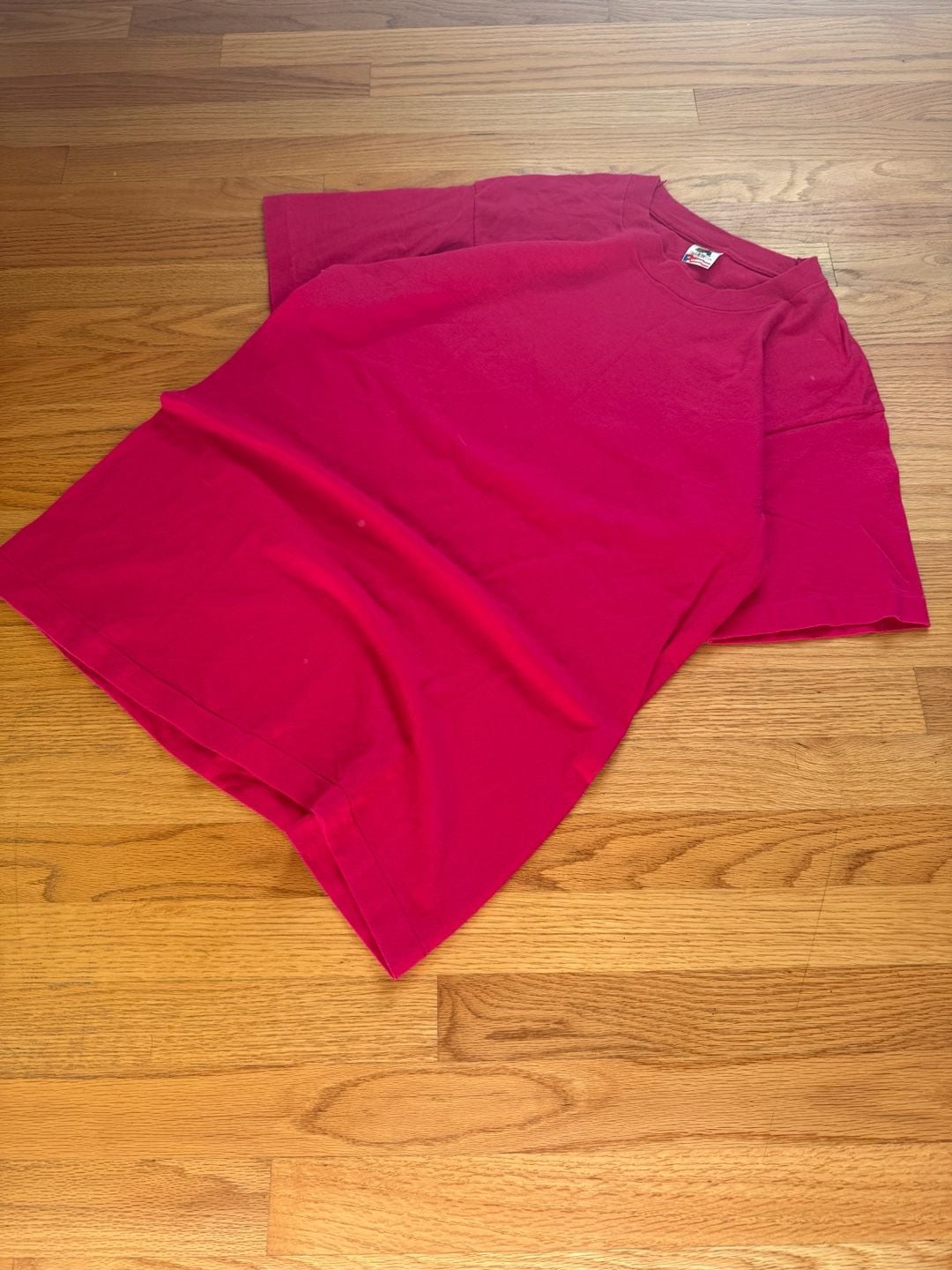 Fruit of the Loom T-Shirt Size L Pink USA Made Cotton single stitch 1