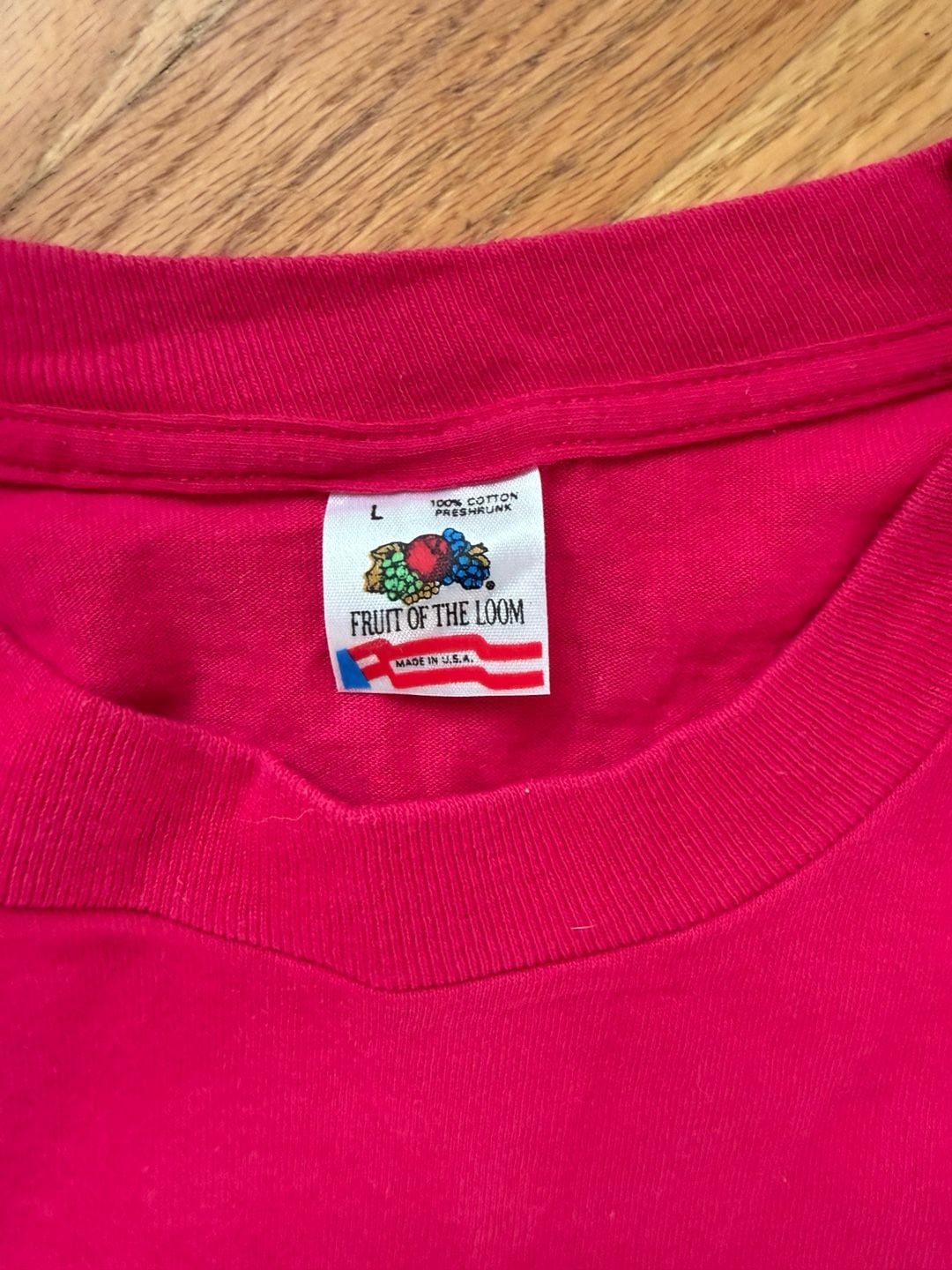 Fruit of the Loom T-Shirt Size L Pink USA Made Cotton single stitch 2
