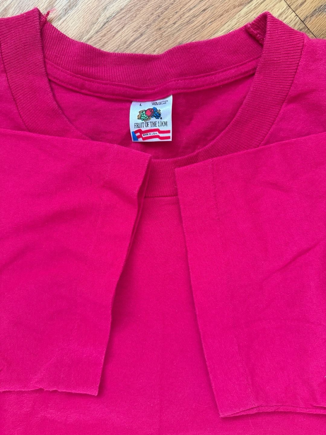 Fruit of the Loom T-Shirt Size L Pink USA Made Cotton single stitch 3
