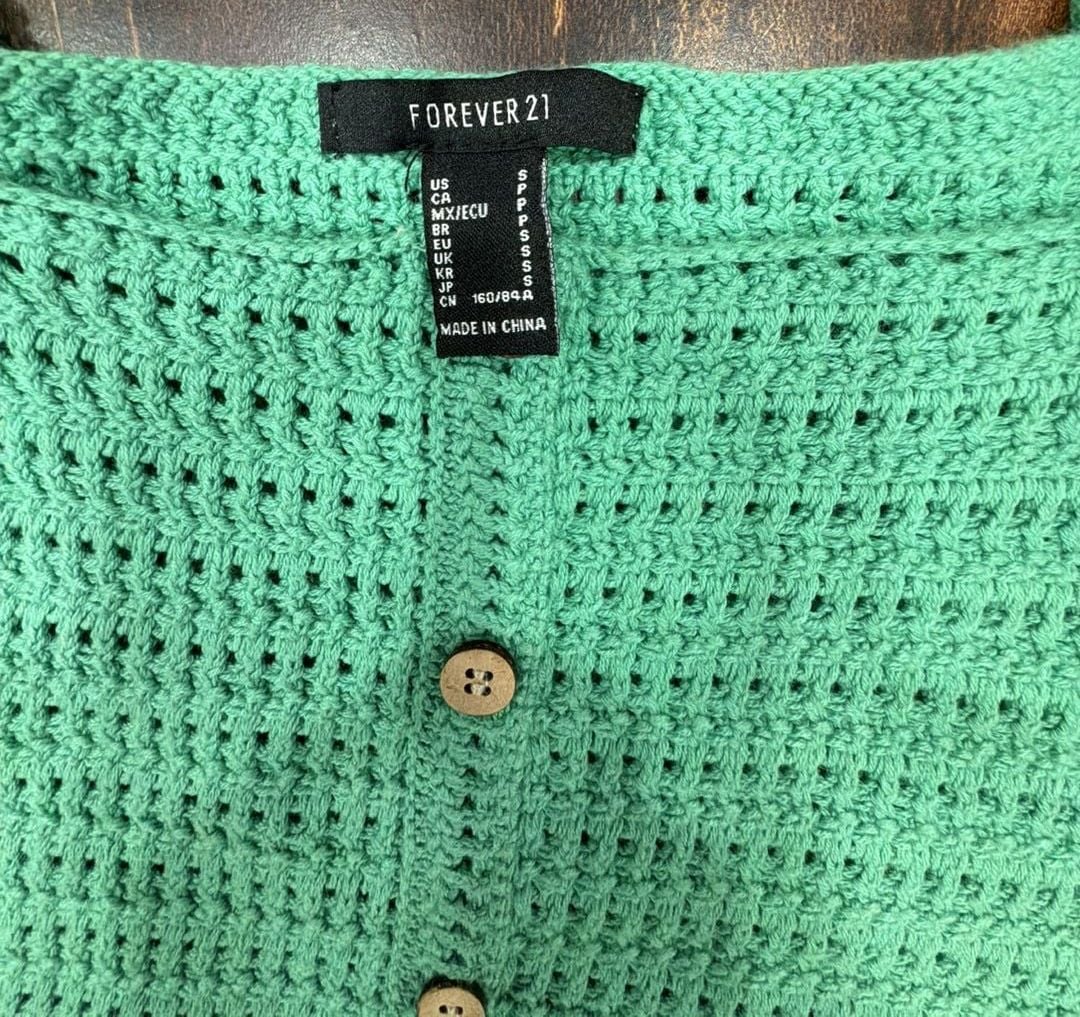 Forever 21 Crochet Crop Top Size S Green Square Neck 3