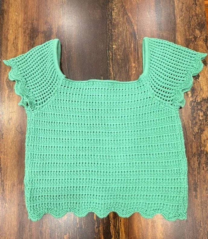 Forever 21 Crochet Crop Top Size S Green Square Neck 4