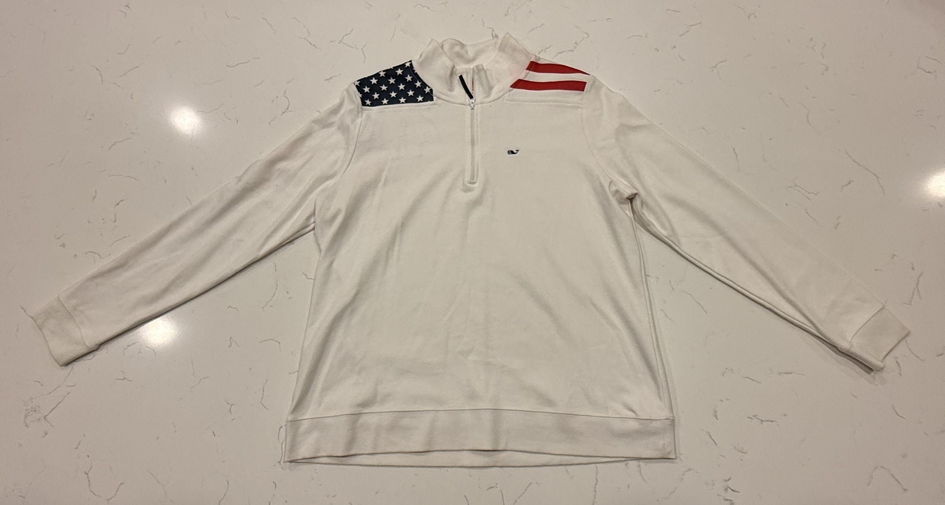Vineyard Vines American Flag 1/4 Zip Pullover Size L White Cotton 2