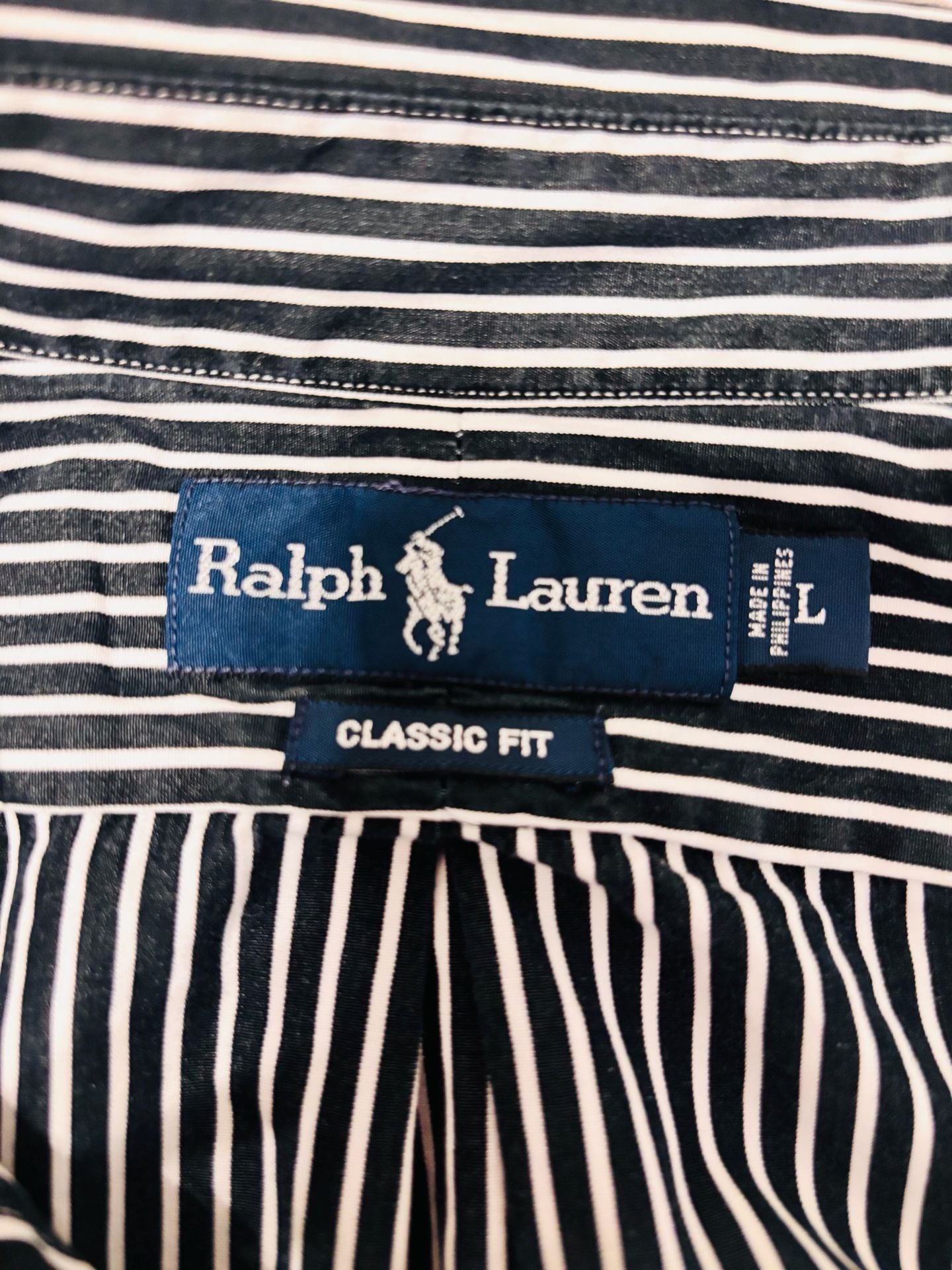 Ralph Lauren Classic Fit Button Down Shirt Size L Navy White Stripe 4