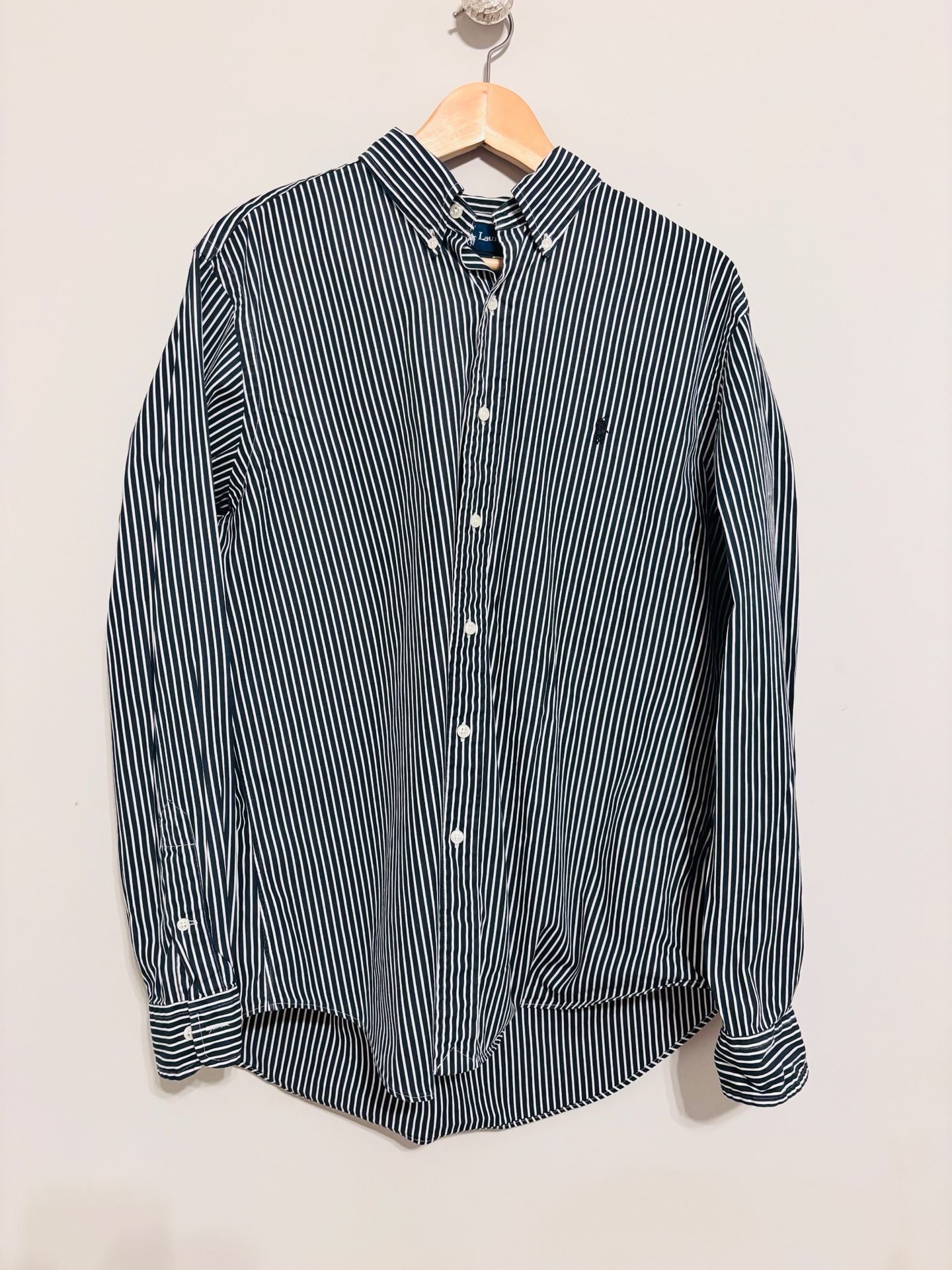 Ralph Lauren Classic Fit Button Down Shirt Size L Navy White Stripe 2