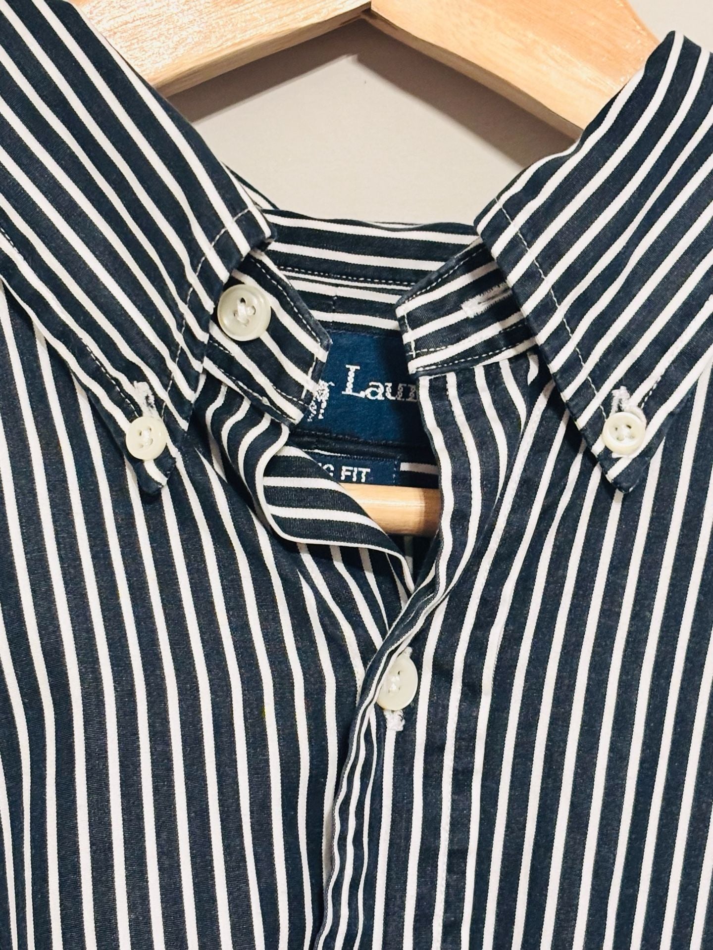 Ralph Lauren Classic Fit Button Down Shirt Size L Navy White Stripe 3