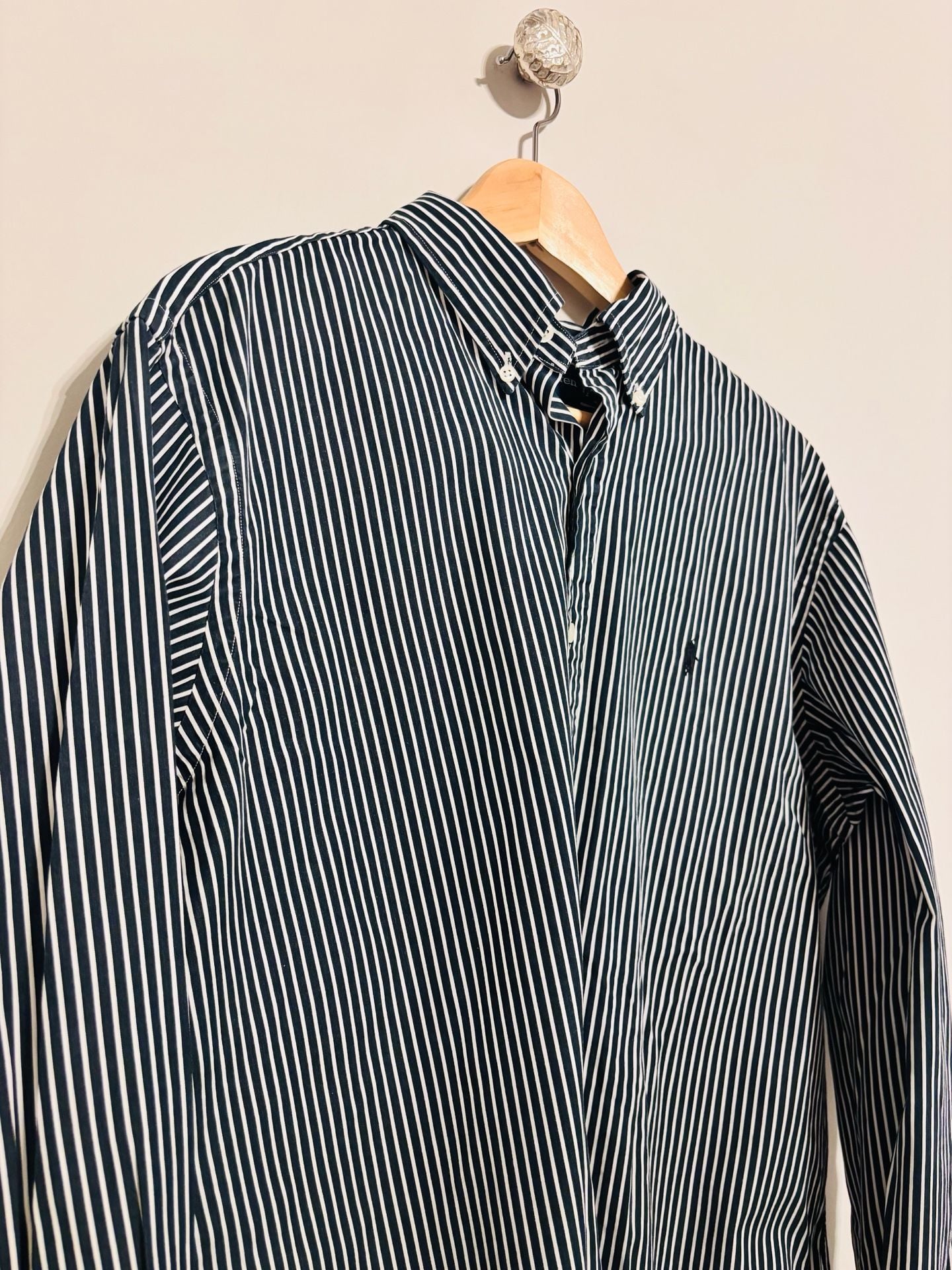 Ralph Lauren Classic Fit Button Down Shirt Size L Navy White Stripe 7