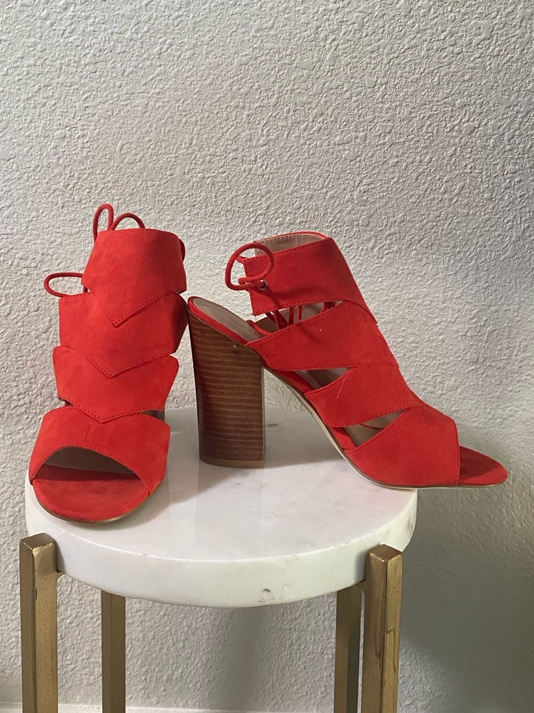Call it spring Red Suede Sandals Block Heel Women's 2
