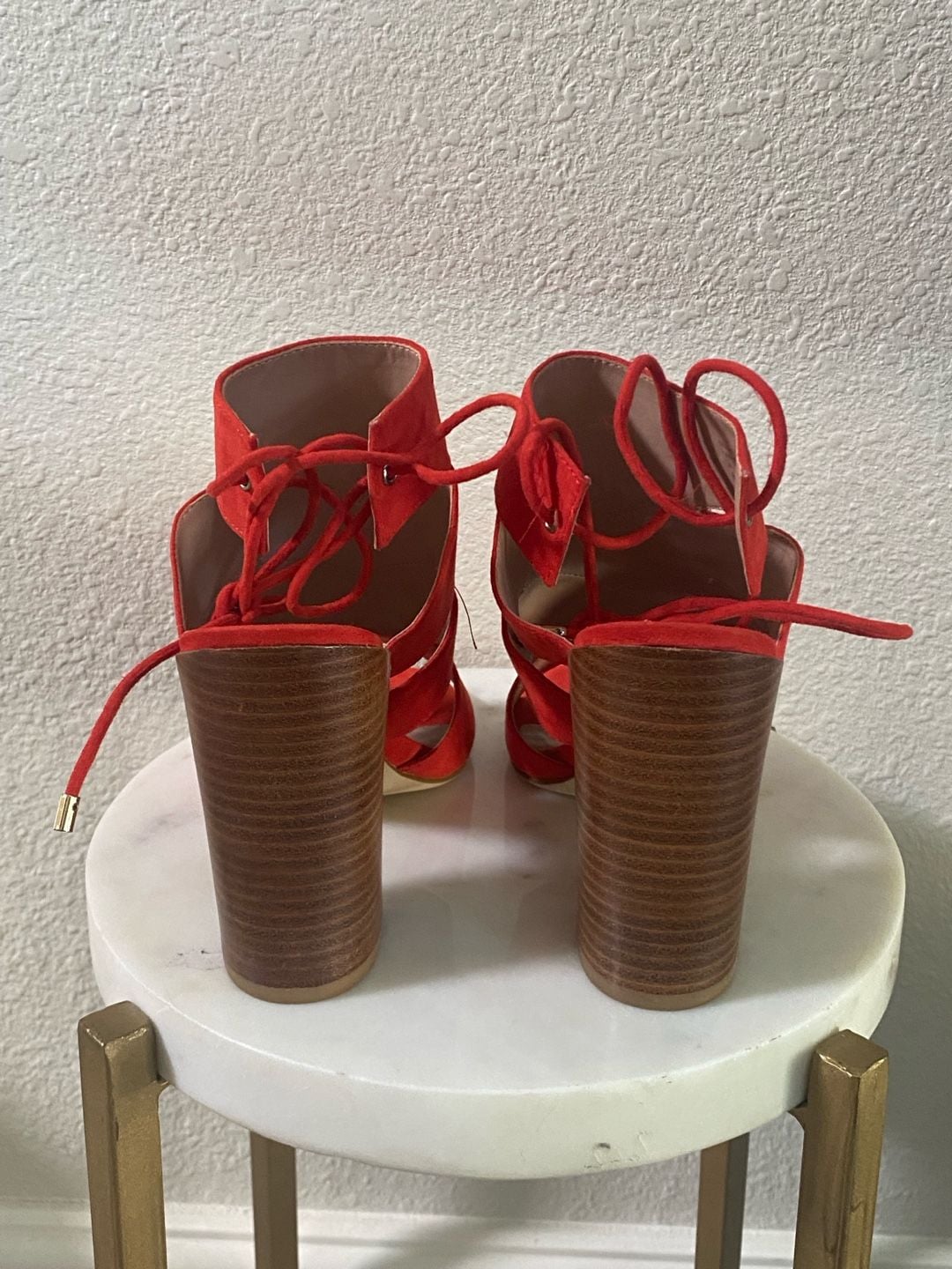 Call it spring Red Suede Sandals Block Heel Women's 4