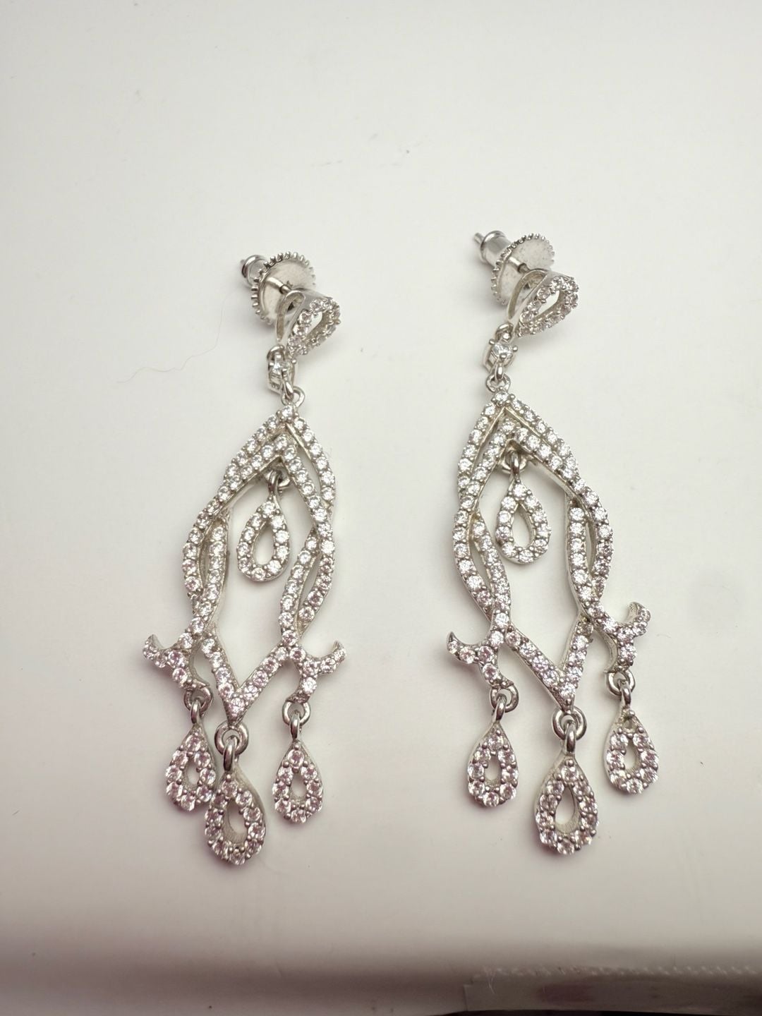 Sterling Silver Chandelier CZ Wedding Earrings, 12