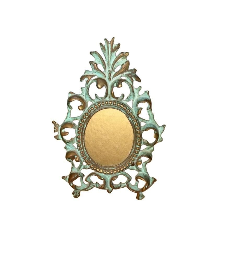 Vintage Ornate Brass Tone Oval Picture Frame Verdigris Patina 1