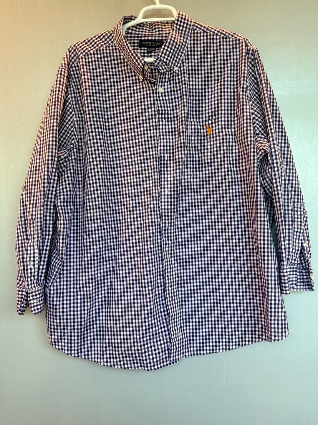U.S. Polo Assn. Long Sleeve Gingham Button Down Shirt Size 3XL Purple White 2