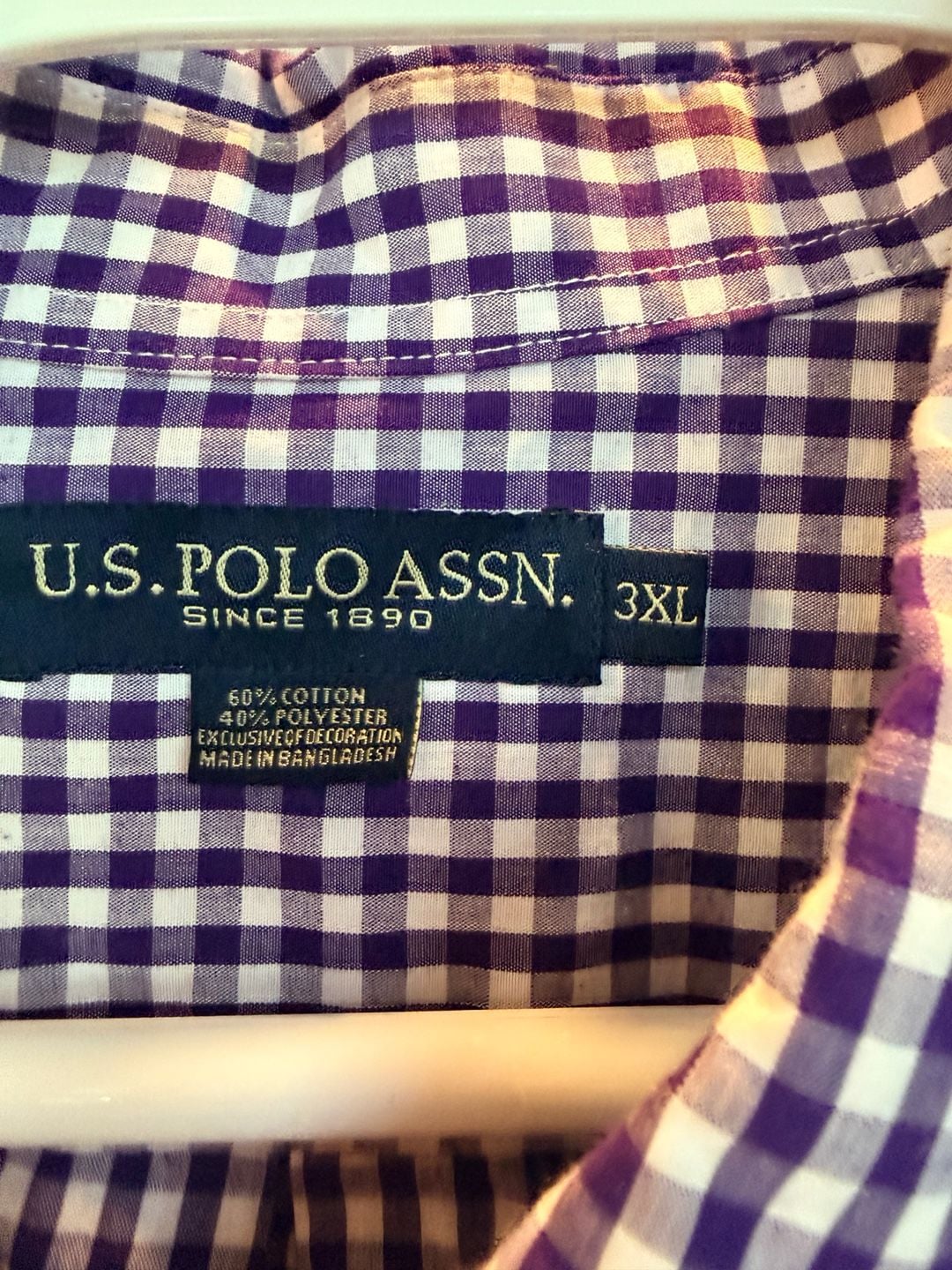 U.S. Polo Assn. Long Sleeve Gingham Button Down Shirt Size 3XL Purple White 4