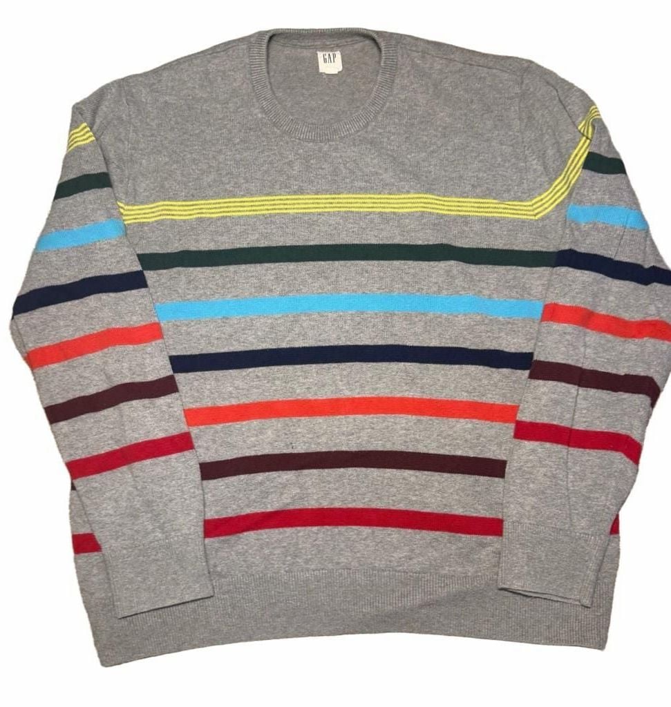 Gap Striped Crewneck Sweater Size XL Gray Multi 2