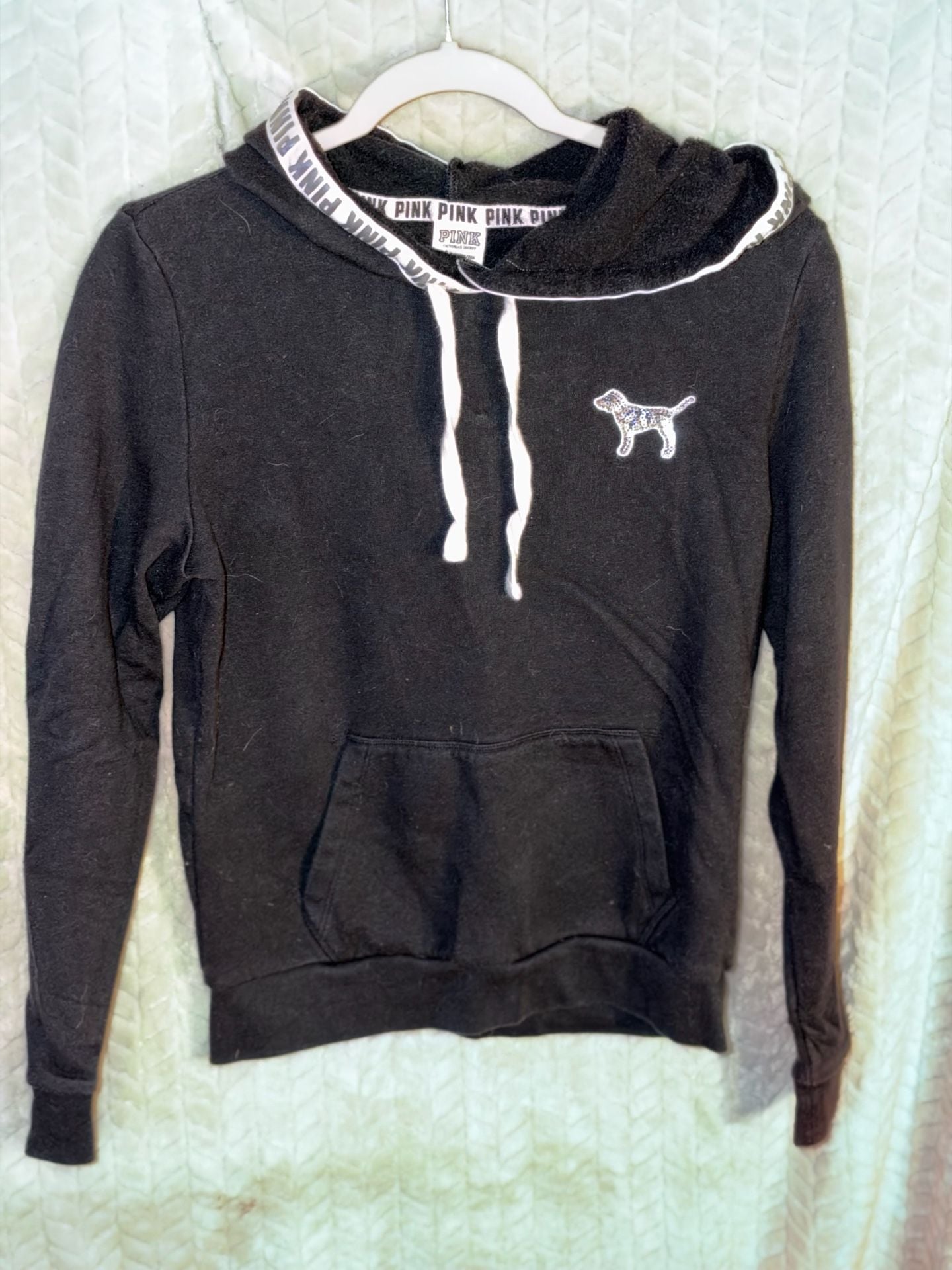 Victoria's Secret PINK Hoodie Size S Black Sequin Dog Logo 2