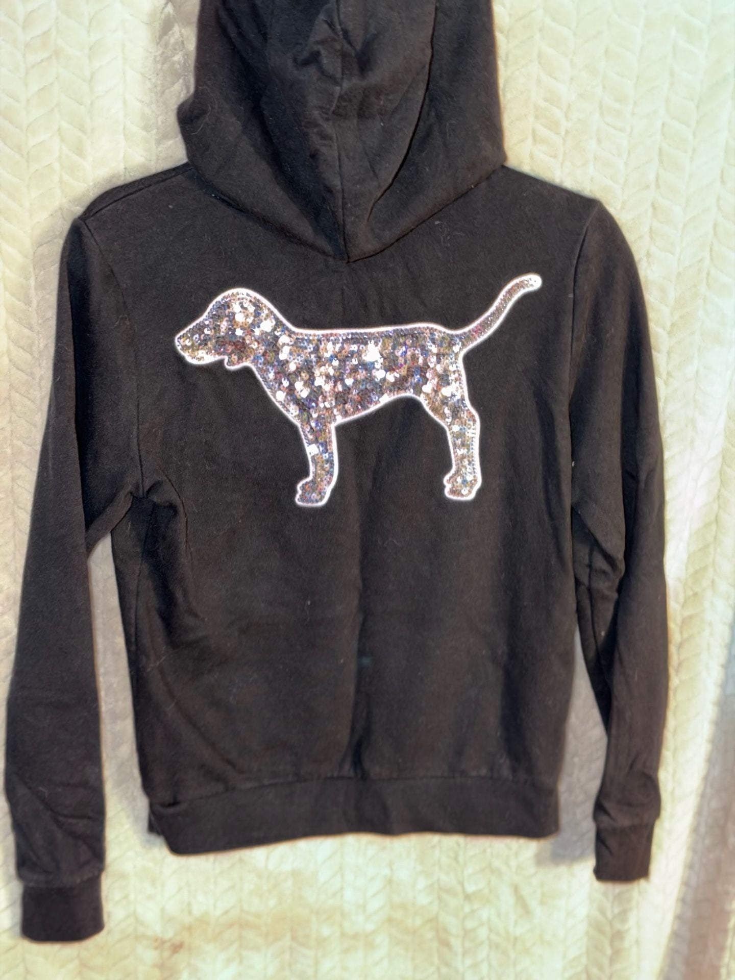 Victoria's Secret PINK Hoodie Size S Black Sequin Dog Logo 3
