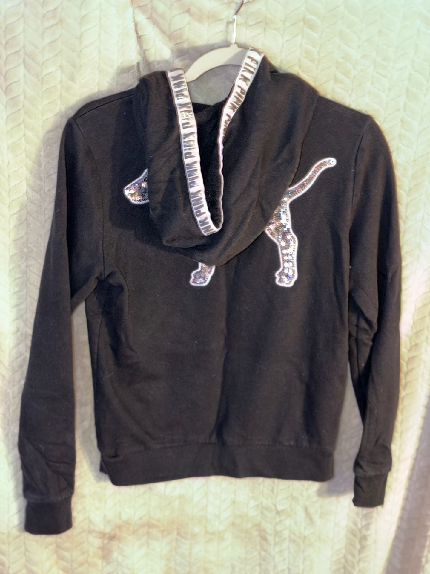 Victoria's Secret PINK Hoodie Size S Black Sequin Dog Logo 4