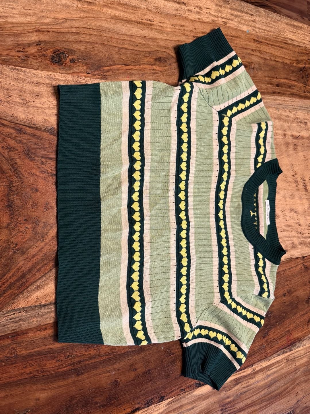 The House Of Retro London Green Striped Heart Sweater 2