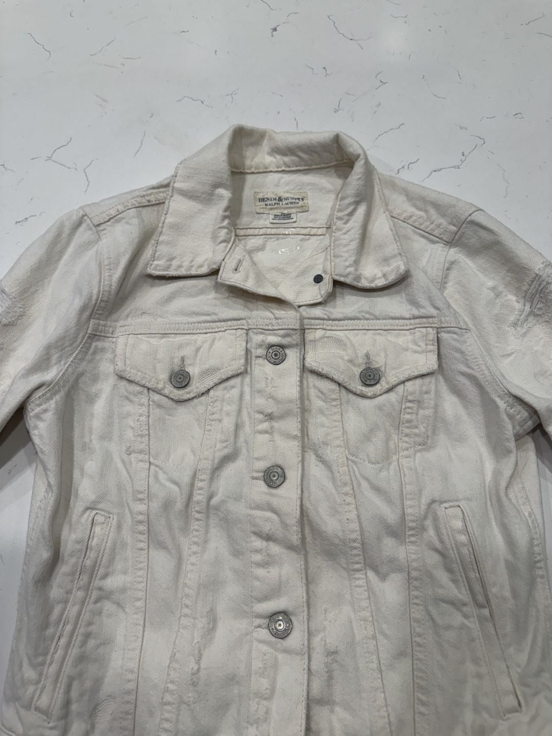 Denim & Supply Ralph Lauren Distressed Denim Jacket Size S White 4